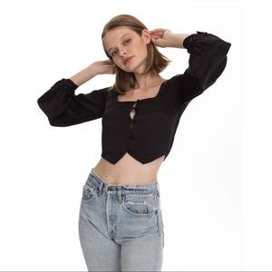 Trois the Label Greca Button Front Top Black 1